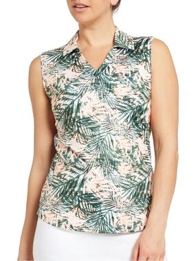 NWOT Lady Hagen Palm-Print Sleeveless Polo Top